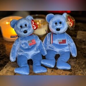 🇺🇸 Ty “America” Beanie Baby Bears Pair w/ Flag & Red Cross Tags